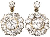 Early 20th Century French 18ct Gold & Platinum, Diamond Cluster Drop Earrings