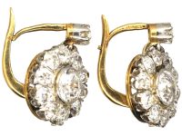 Early 20th Century French 18ct Gold & Platinum, Diamond Cluster Drop Earrings