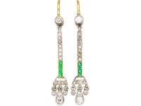 Art Deco 18ct Gold & Platinum Diamond & Emerald Drop Earrings