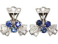 Retro 18ct White Gold Sapphire & Diamond Earrings