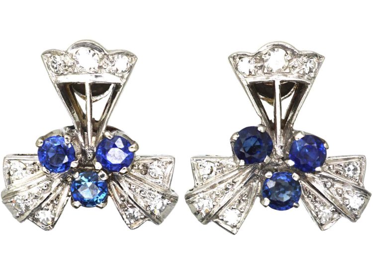Retro 18ct White Gold Sapphire & Diamond Earrings