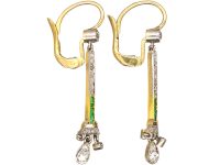 Art Deco 18ct Gold & Platinum Diamond & Emerald Drop Earrings