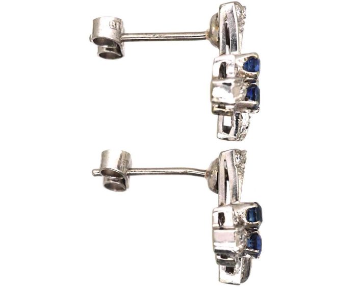Retro 18ct White Gold Sapphire & Diamond Earrings