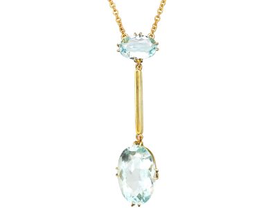 Art Deco 9ct Gold Pendant set with Two Aquamarines