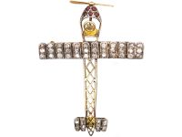 Edwardian 15ct Gold & Silver Brooch set with Diamonds & Garnets Attributed to Blériot's XI Aeroplane
