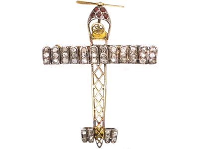 Edwardian 15ct Gold & Silver Brooch set with Diamonds & Garnets Attributed to Blériot’s X1 Aeroplane