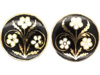 Early Victorian 15ct Gold Black & White Enamel Forget me Not Earrings