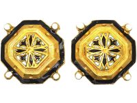 Victorian 15ct Gold Black & White Enamel Octagonal Earrings