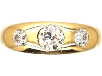 Victorian 18ct Gold, Three Stone Diamond Rub Over Set Ring