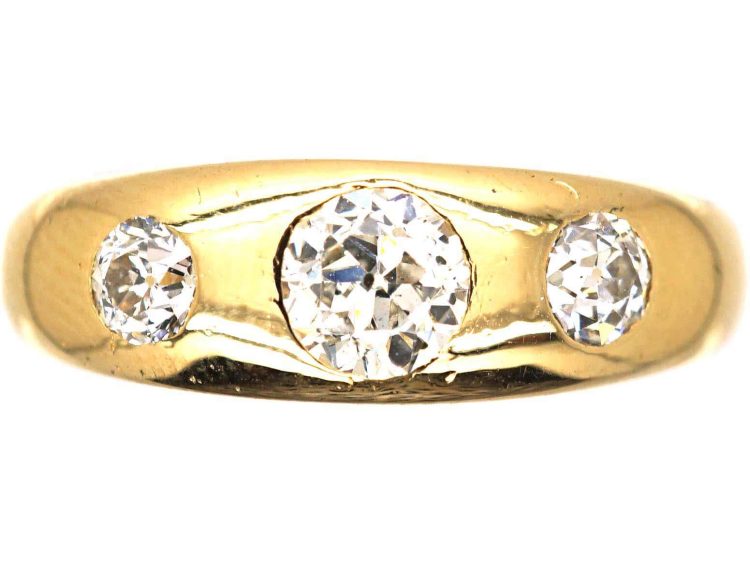 Victorian 18ct Gold, Three Stone Diamond Rub Over Set Ring