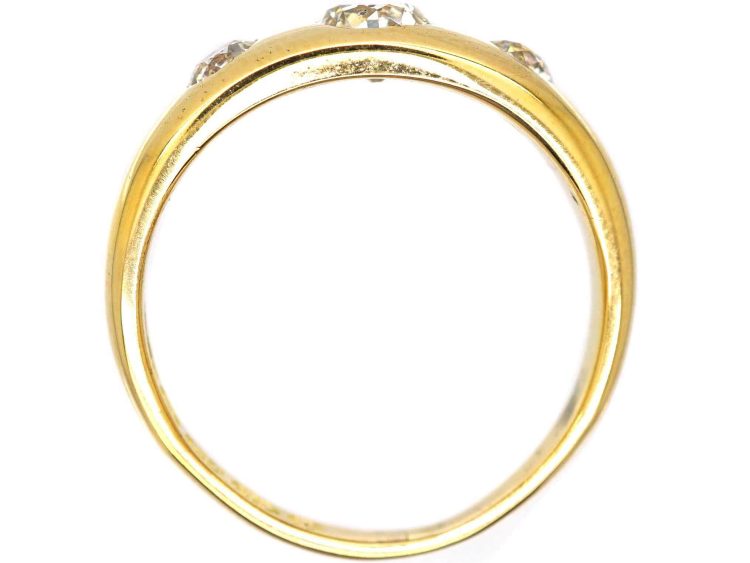 Victorian 18ct Gold, Three Stone Diamond Rub Over Set Ring