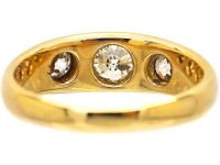 Victorian 18ct Gold, Three Stone Diamond Rub Over Set Ring