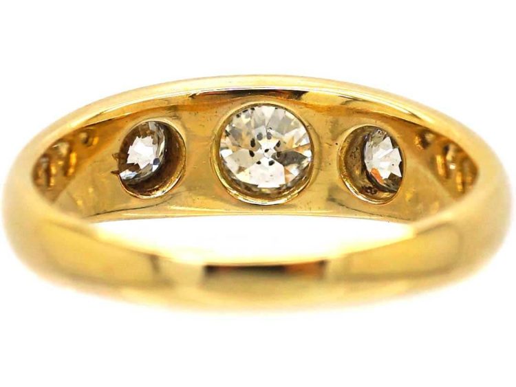 Victorian 18ct Gold, Three Stone Diamond Rub Over Set Ring