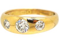 Victorian 18ct Gold, Three Stone Diamond Rub Over Set Ring