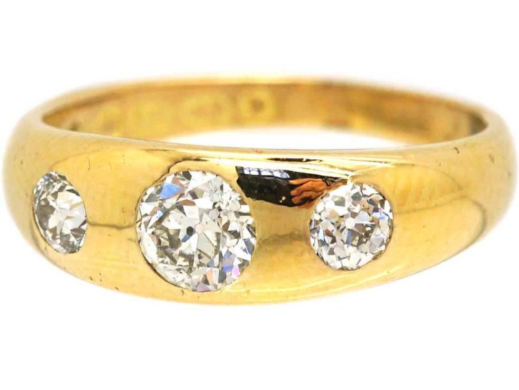Victorian 18ct Gold, Three Stone Diamond Rub Over Set Ring