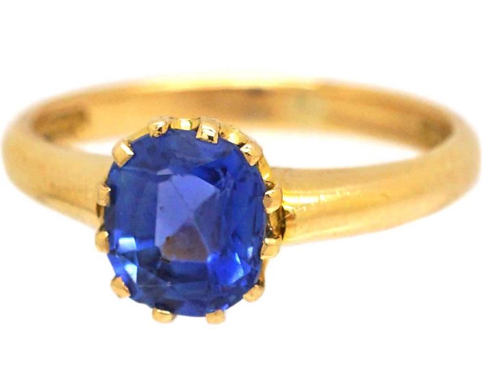 Edwardian 18ct Gold, Sapphire Solitaire Ring
