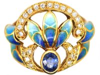 18ct Gold, Sapphire & Diamond Plique-à-Jour Ring by Masriera