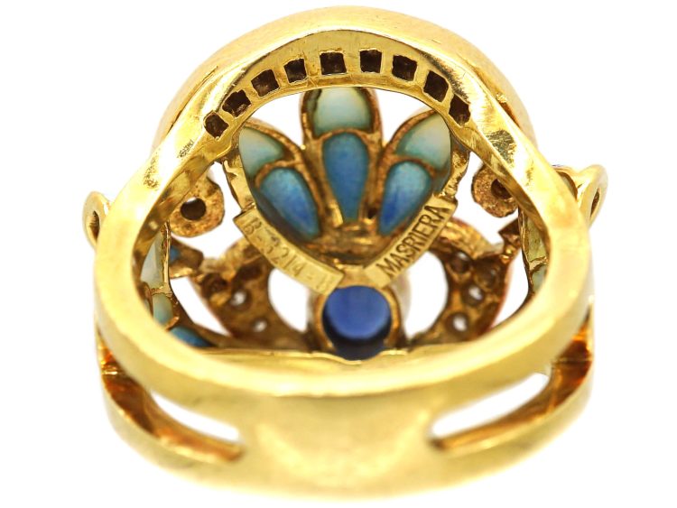 18ct Gold, Sapphire & Diamond Plique-à-Jour Ring by Masriera