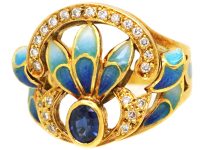 18ct Gold, Sapphire & Diamond Plique-à-Jour Ring by Masriera