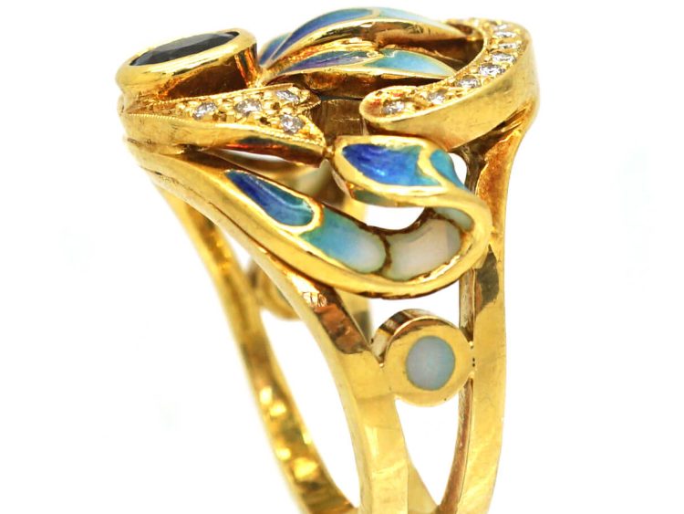 18ct Gold, Sapphire & Diamond Plique-à-Jour Ring by Masriera