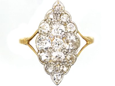 Edwardian 18ct Gold & Platinum, Diamond Marquise Shaped Ring