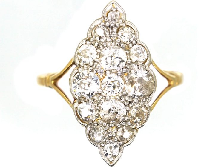 Edwardian 18ct Gold & Platinum, Diamond Marquise Shaped Ring