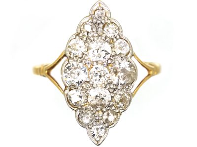 Edwardian 18ct Gold & Platinum, Diamond Marquise Shaped Ring
