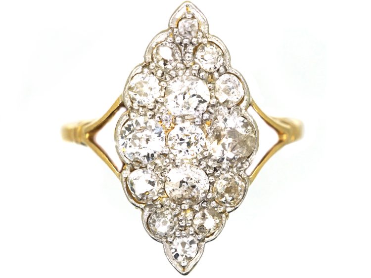 Edwardian 18ct Gold & Platinum, Diamond Marquise Shaped Ring