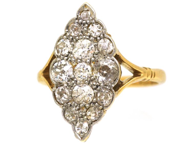 Edwardian 18ct Gold & Platinum, Diamond Marquise Shaped Ring