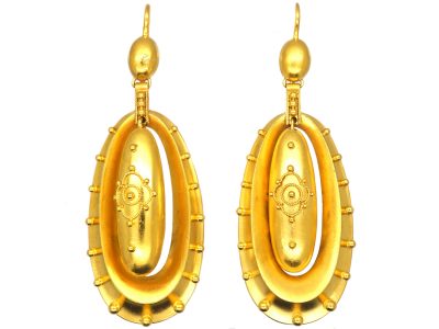 Victorian 15ct Gold Drop Etruscan Style Earrings