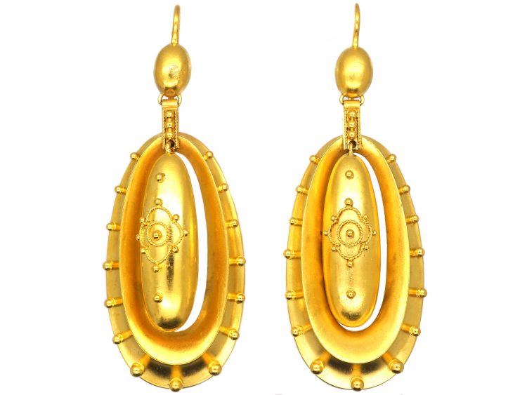Victorian 15ct Gold Drop Etruscan Style Earrings