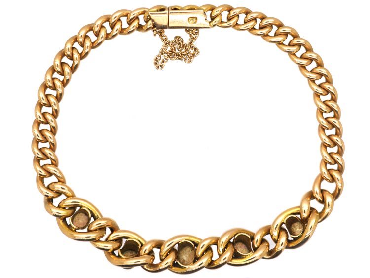 Edwardian 15ct Gold Curb Bracelet set with Five Opals