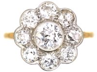 Edwardian 18ct Gold & Platinum, Diamond Daisy Cluster Ring