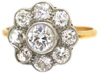 Edwardian 18ct Gold & Platinum, Diamond Daisy Cluster Ring