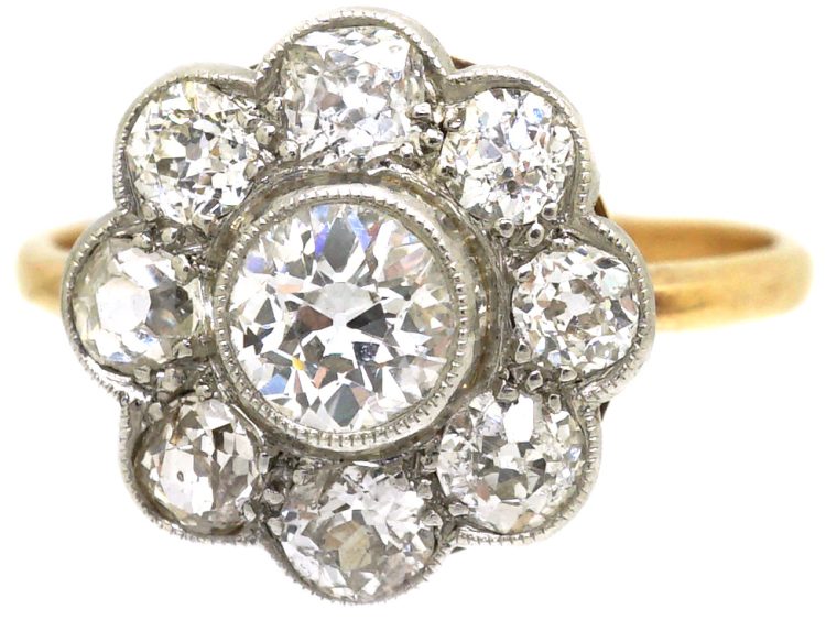 Edwardian 18ct Gold & Platinum, Diamond Daisy Cluster Ring