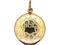 Edwardian 9ct Gold Back & Front Round Locket Engraved with Ivy Leaves