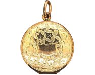 Edwardian 9ct Gold Back & Front Round Locket Engraved with Ivy Leaves