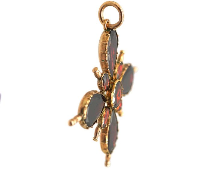 Georgian 9ct Gold & Foiled Almandine Garnet Cruciform Pendant