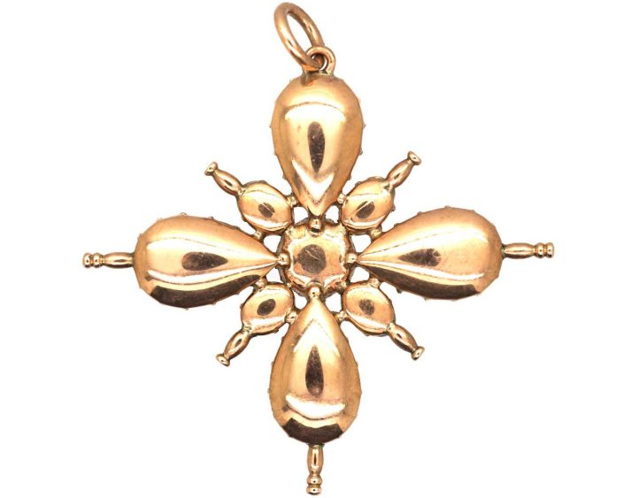 Georgian 9ct Gold & Foiled Almandine Garnet Cruciform Pendant