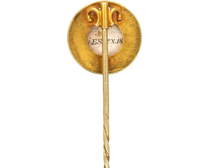 Victorian 15ct Gold & Enamel Tie Pin of a King Charles Spaniel Signed Essex