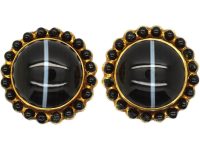 Victorian 15ct Gold, Banded Onyx Round Earrings