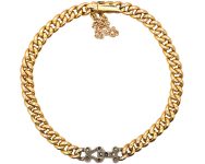 Edwardian 15ct Gold Curb Bracelet with Hook & Eye Rose Diamond Motif