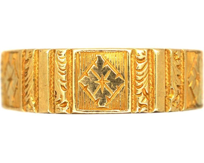Victorian Ornate 18ct Gold Wedding Ring made by Barnet Henry Joseph