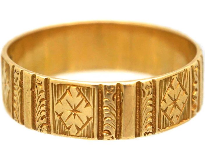Victorian Ornate 18ct Gold Wedding Ring made by Barnet Henry Joseph