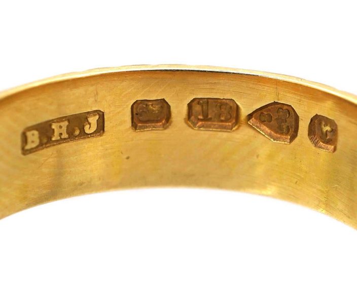 Victorian Ornate 18ct Gold Wedding Ring made by Barnet Henry Joseph