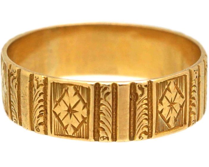 Victorian Ornate 18ct Gold Wedding Ring made by Barnet Henry Joseph