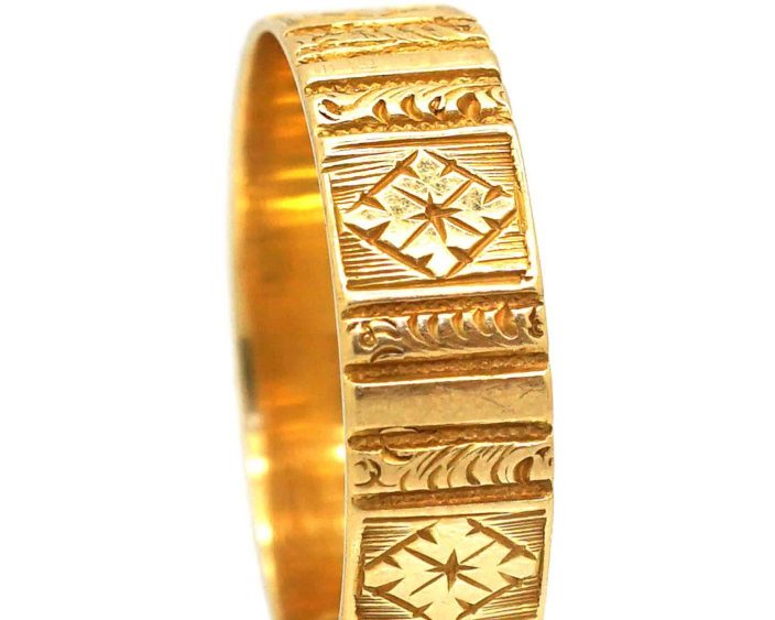 Victorian Ornate 18ct Gold Wedding Ring made by Barnet Henry Joseph
