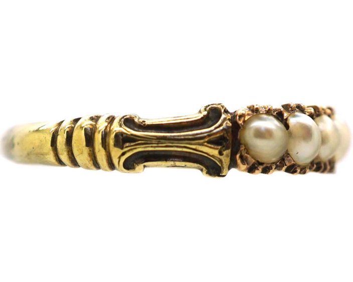 Georgian 9ct Gold Half Eternity Ring set with Natural Split Pearls
