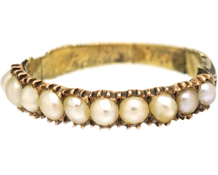 Georgian 9ct Gold Half Eternity Ring set with Natural Split Pearls