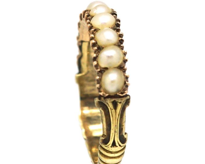 Georgian 9ct Gold Half Eternity Ring set with Natural Split Pearls